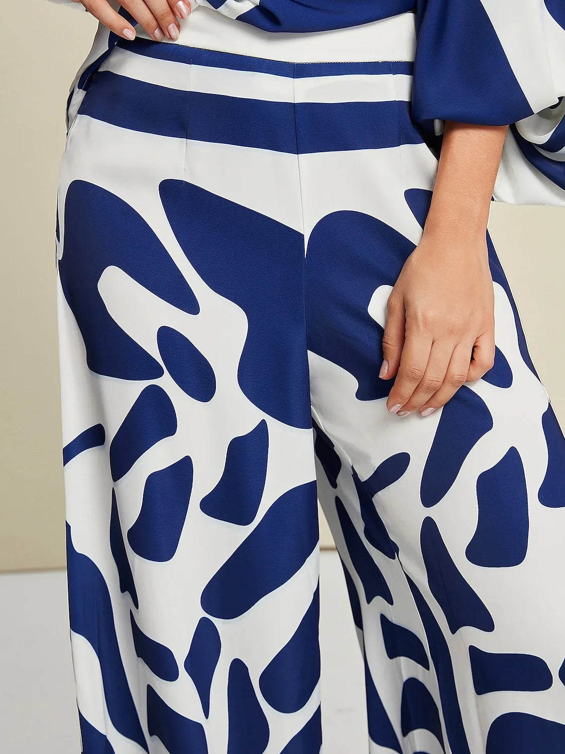 Satin Daily Casual Abstract Arts Wide Leg Pants
