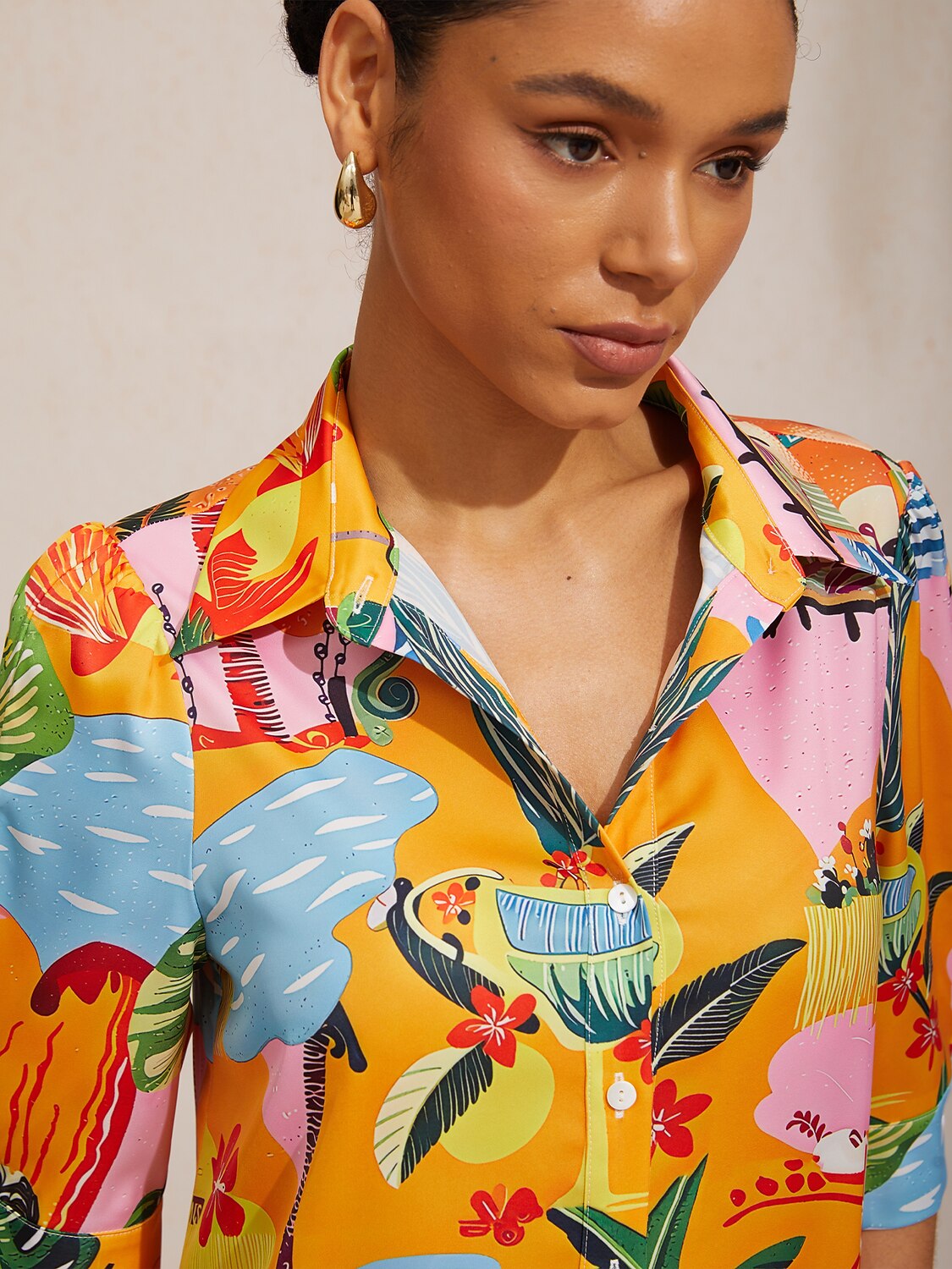 Summer Escape Silky Satin Shirt Dress