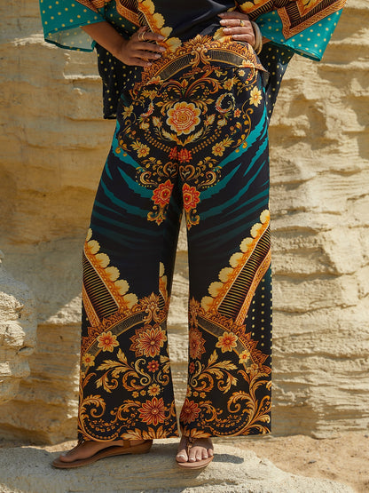 Pantaloni Larghi Vita Elasticizzata Effetto Seta Emerald Empress