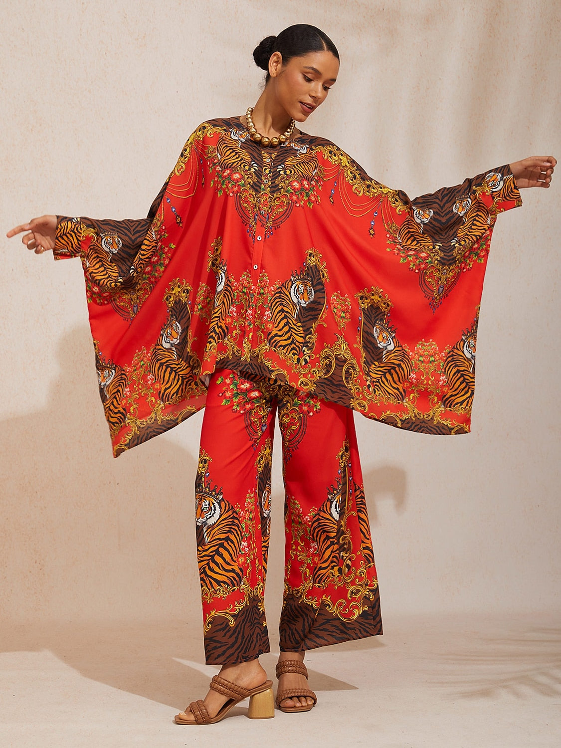 Tropical Temptation Flowy Chiffon Wide Leg Pants