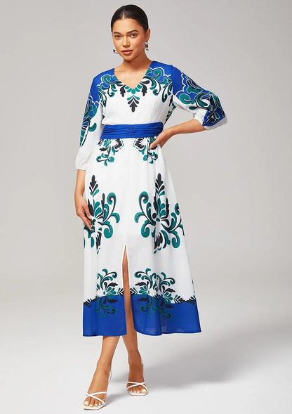 Bold Multicolor Print Cotton Linen Like Dress