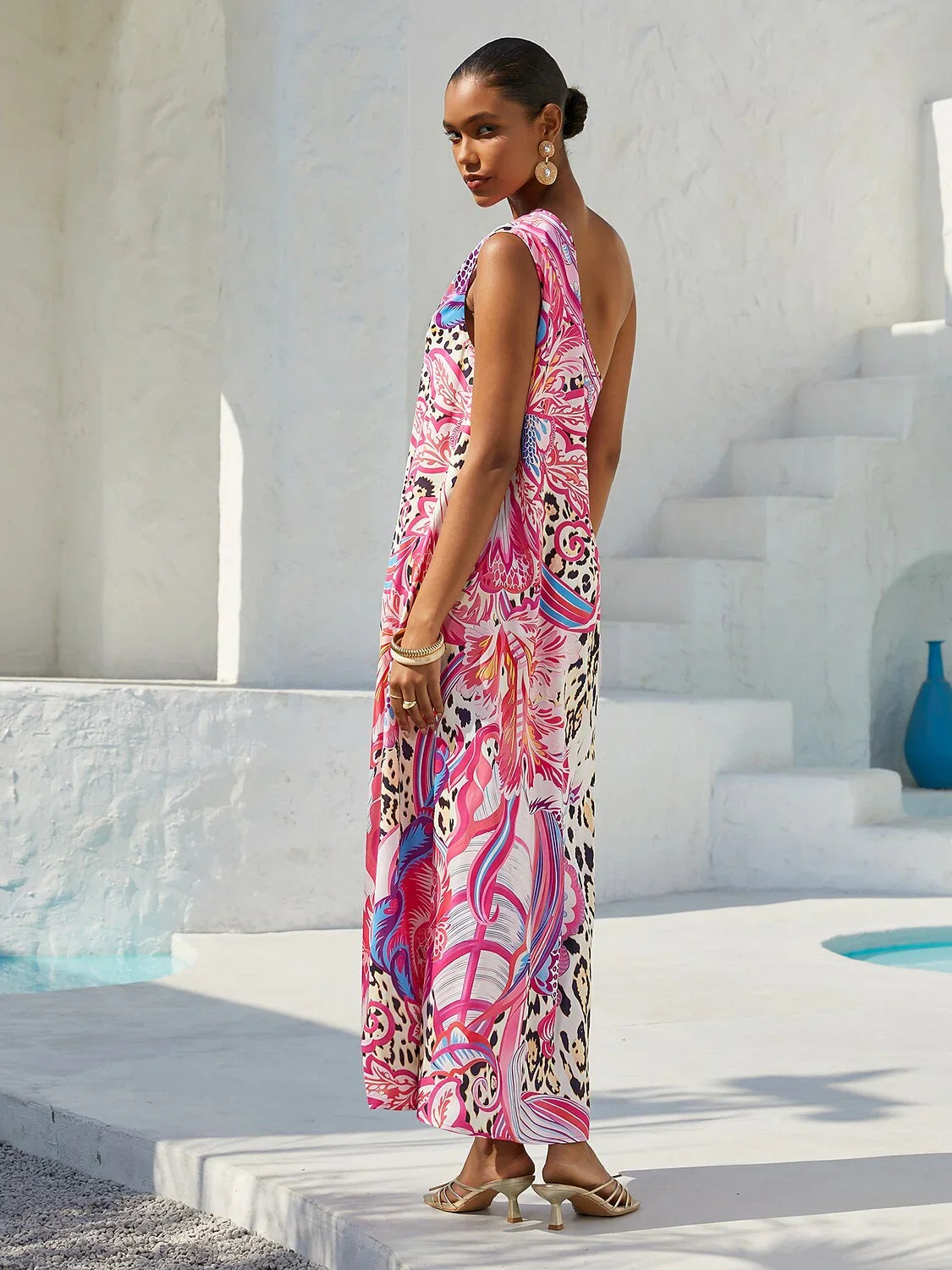 Blush&Beast Silky Satin Pink Paisley Maxi Dress