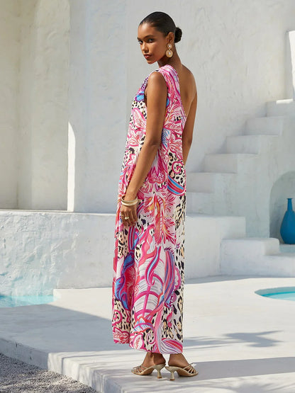 Blush&Beast Silky Satin Pink Paisley Maxi Dress