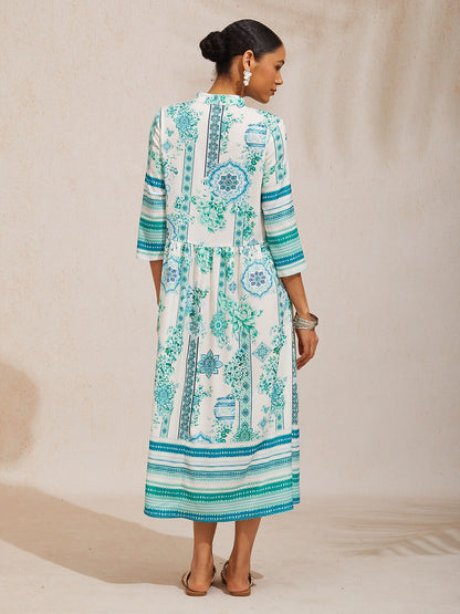 Satin Maxikleid mit Stehkragen und Blumenmuster