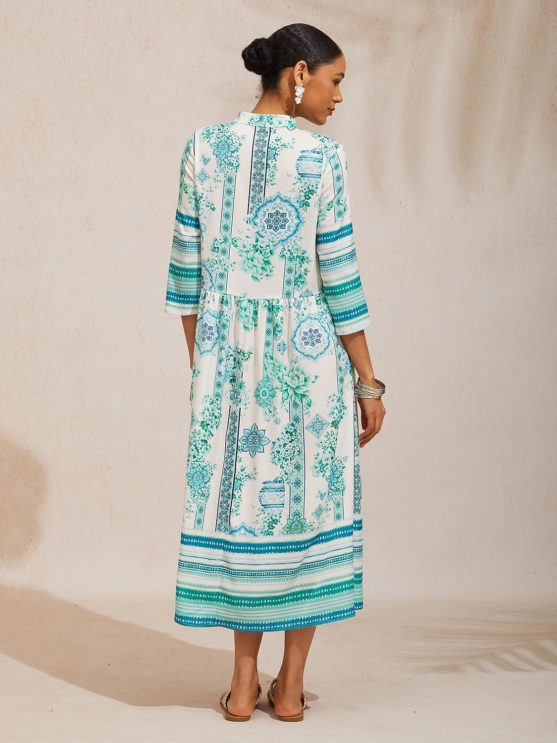 Abstract Azure Silky Satin Dot Maxi Dress
