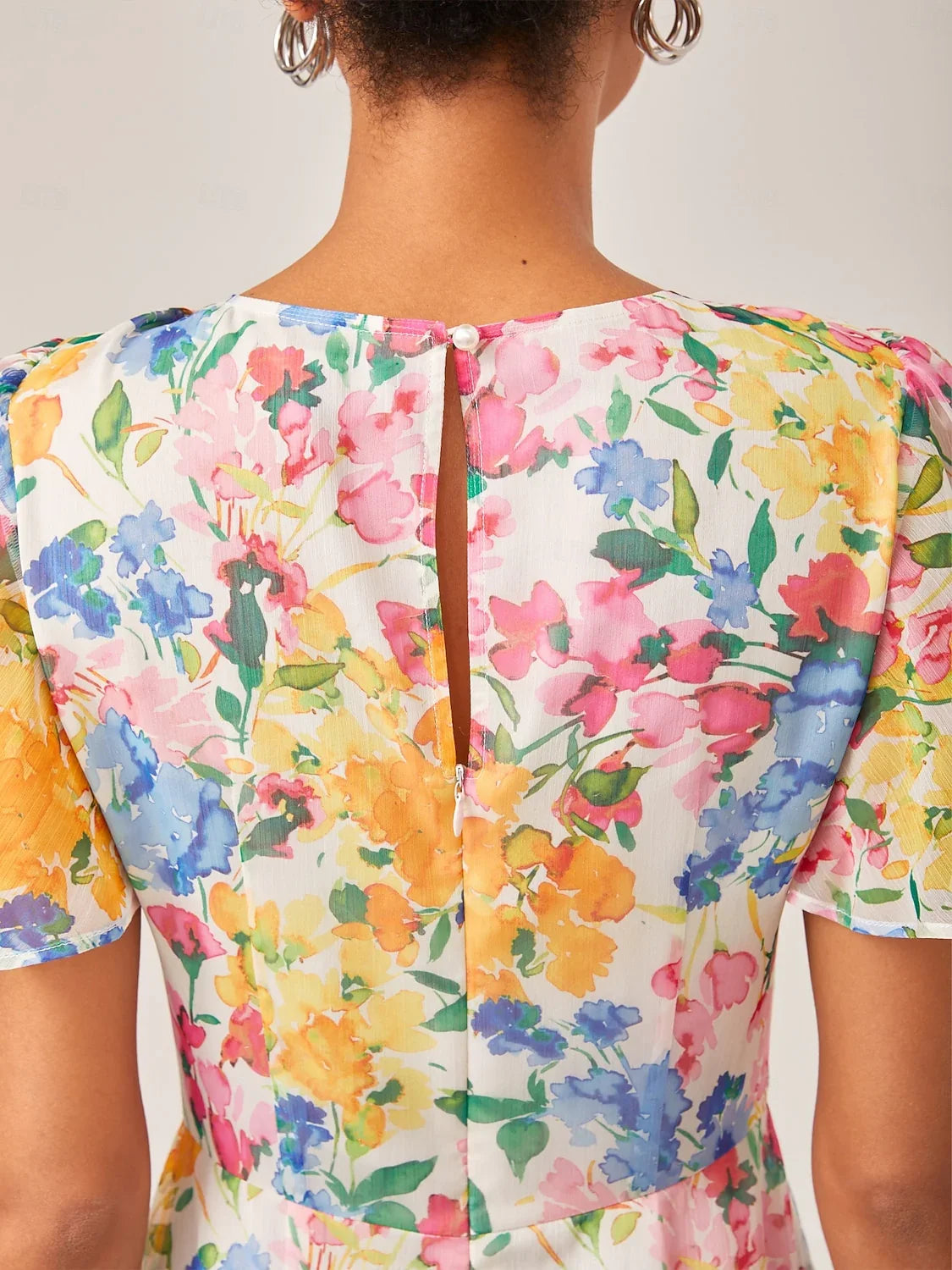 Chiffon Floral Print A-Line Short Sleeve Dress