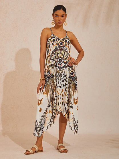 Vintage Leopard Jewelry Silky Chain Maxi Dress