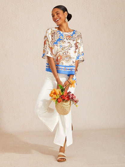 Royal Paisley Flora Silky Satin Dolman Top