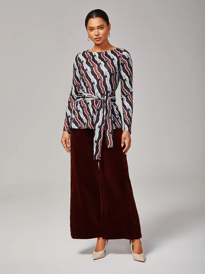 Ripple Print Stretch Off-Shoulder Top