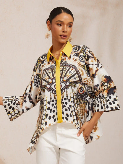 Ethnic Totem Silky Satin Dolman Sleeve Shirt