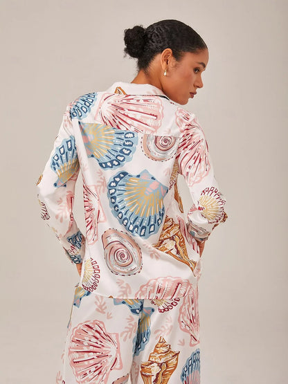 Camisa de Manga Larga Holgada con Botones Estampada Shell