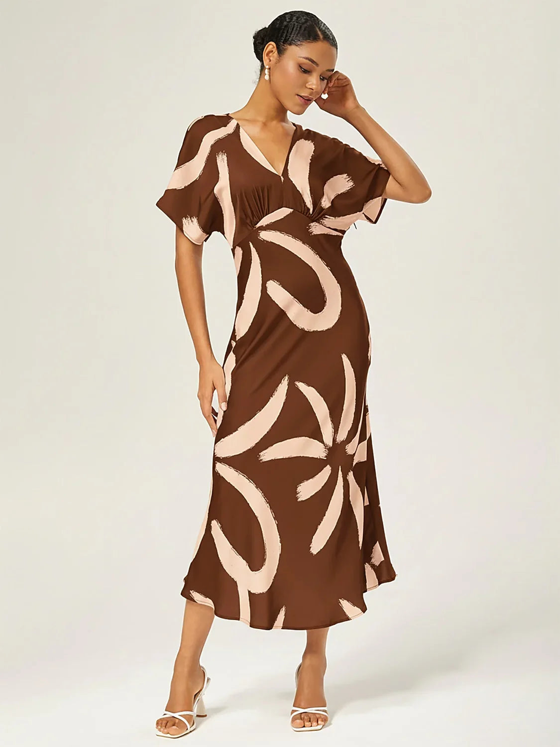 Abstract Floral Print Satin Maxi Dress