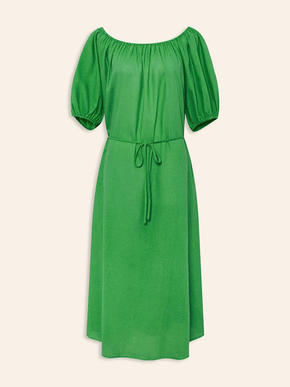 Cotton Resort Loose Fit Off-Shoulder Puff Maxi Dress