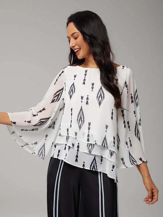 Geometric Flowy Chiffon Top
