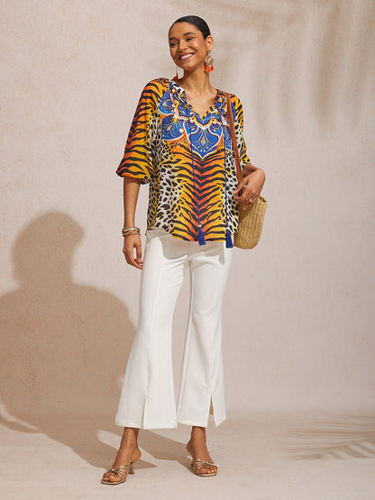 Santorini Summer Chiffon Raglan Sleeve Top