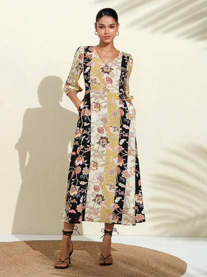 Floral Maxi Weddig Guest Dress with Pocket