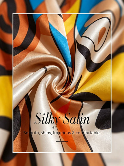 Abstrakte Kunst Seidenweiches Satin-Maxikleid für den Urlaub