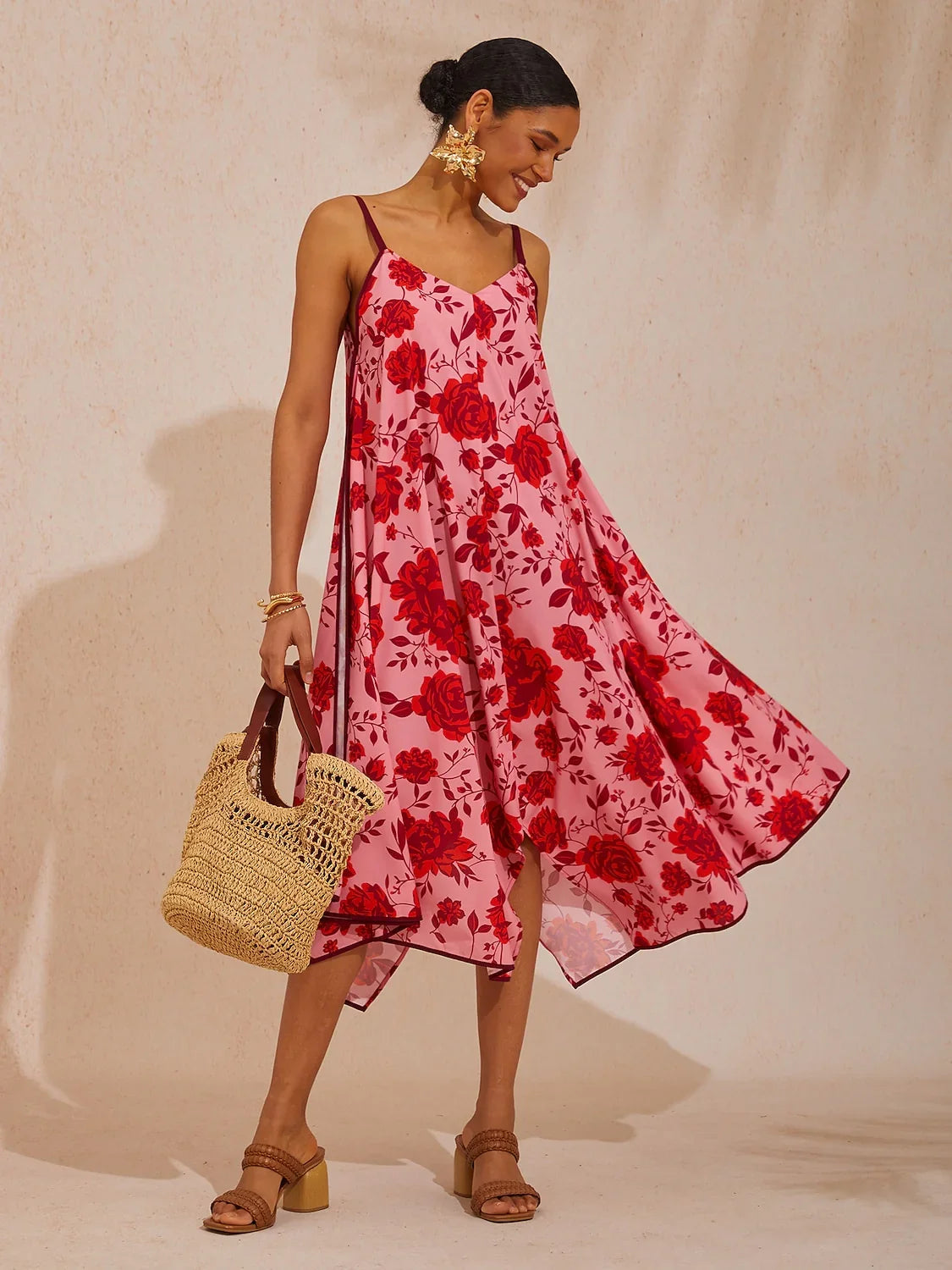 Spring Blooms Airy Cotton Look A-Line Cami Dress