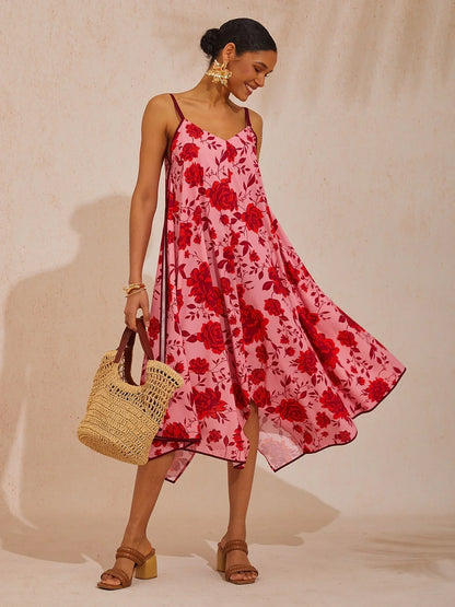 Spring Blooms Airy Cotton Look A-Line Cami Dress