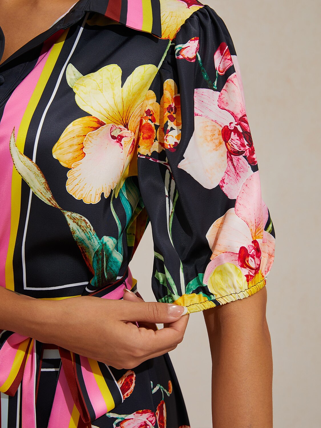 Midnight Floral Carnival Silky Satin Midi Dress