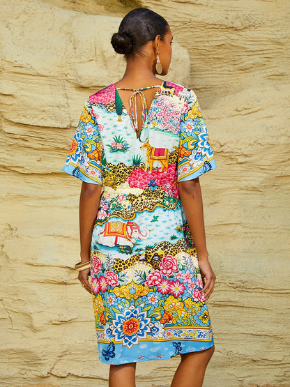 Dream Village Seidiges Satin-Blumenkleid