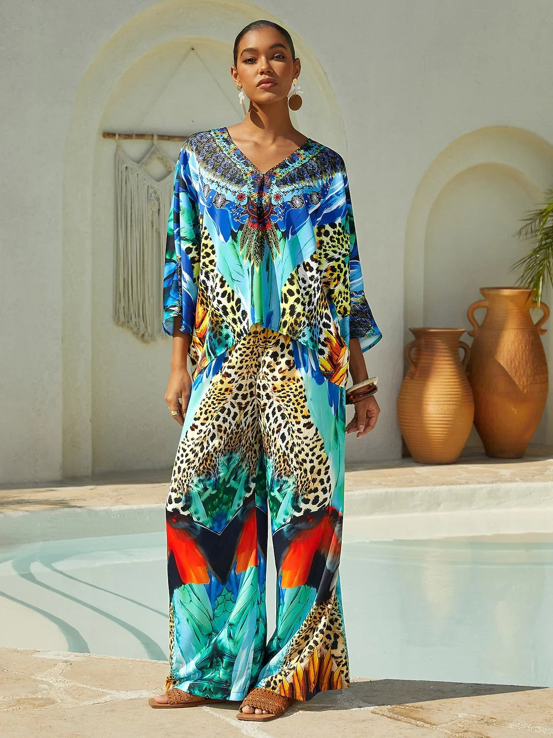 Indigo Tigress Silky Satin  Vacation Top