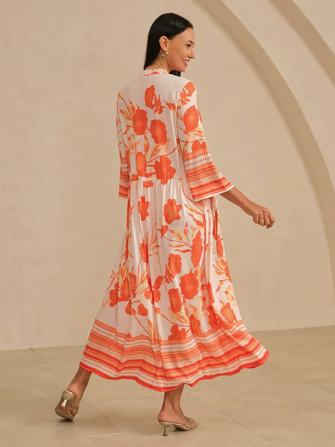 Satin Loose Stand Collar Floral Maxi Dress