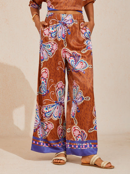 Sun Ember Silky Satin Wide Leg Pants