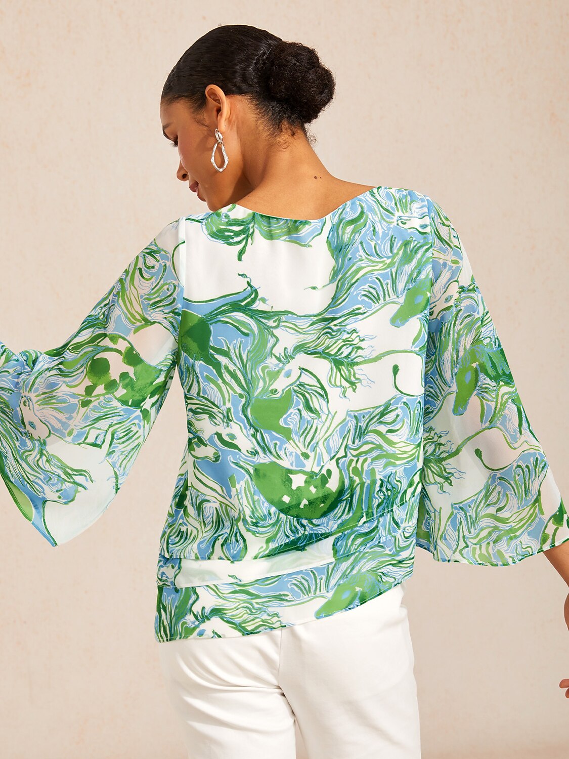 Ocean Paisley Flora Chiffon Layered Blouse