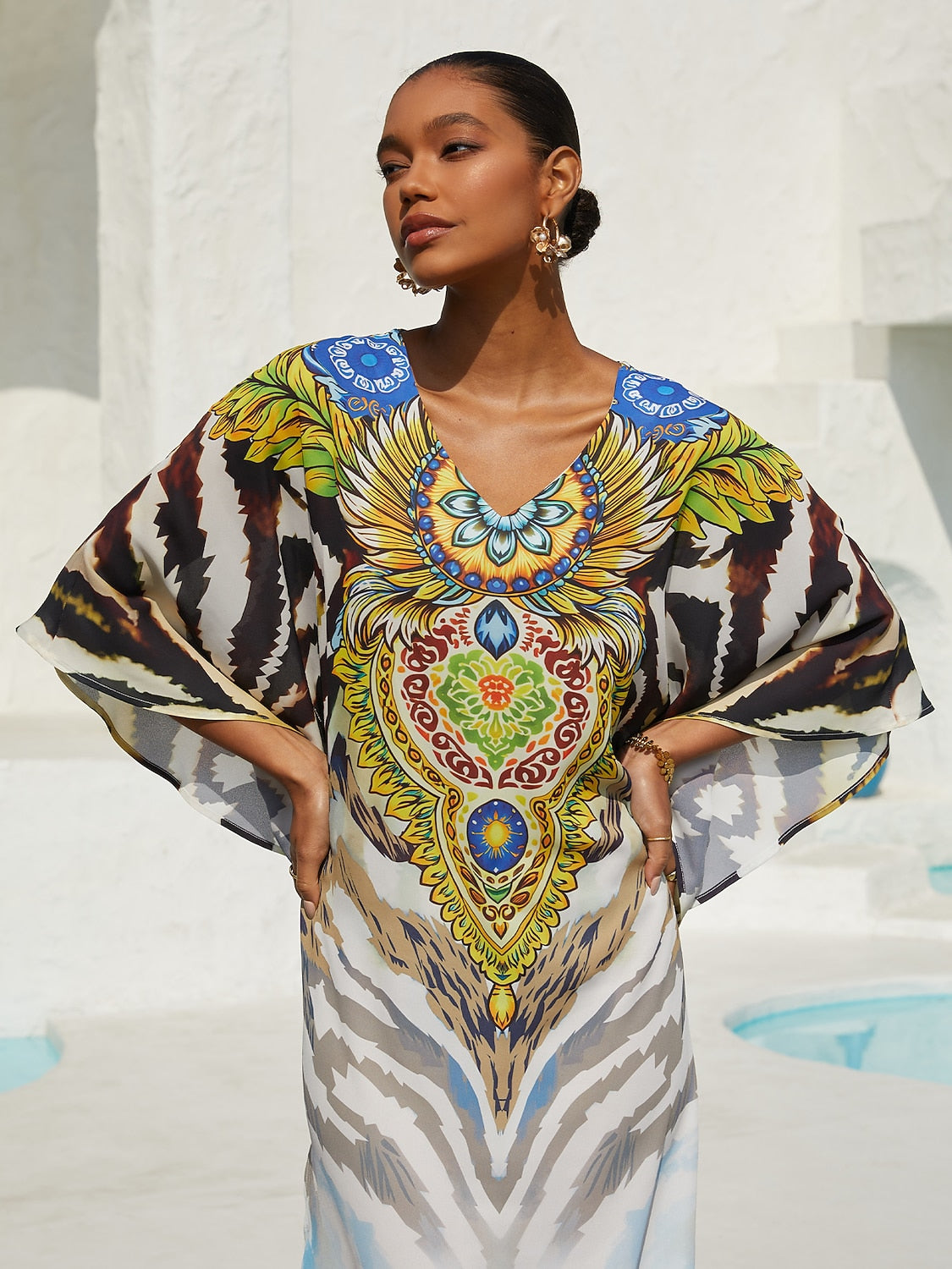 Hawaii Palm Flowy Chiffon Floral Maxi Dress