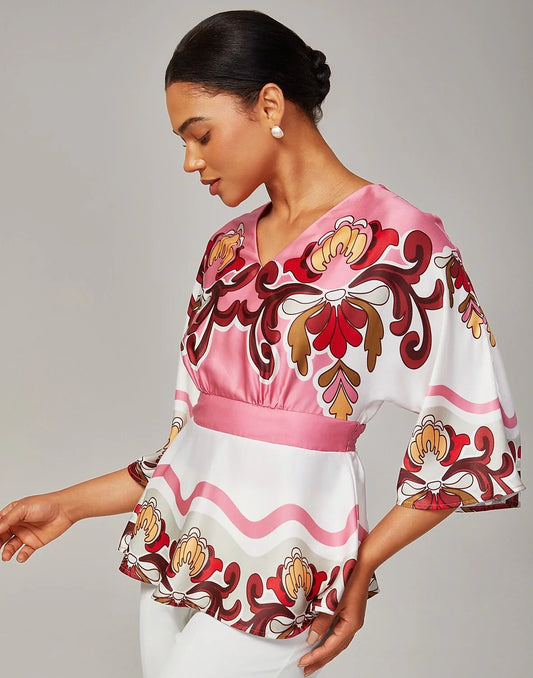 Pink Floral Print Satin Top