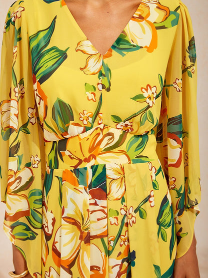 Lime Magnolia Glow Flowy Chiffon Maxi Dress