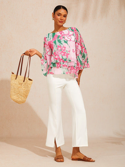 Pink Jungle Flora Flowy Chiffon Layered Top