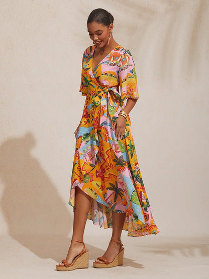 Summer Escape Silky Satin Floral Maxi Dress