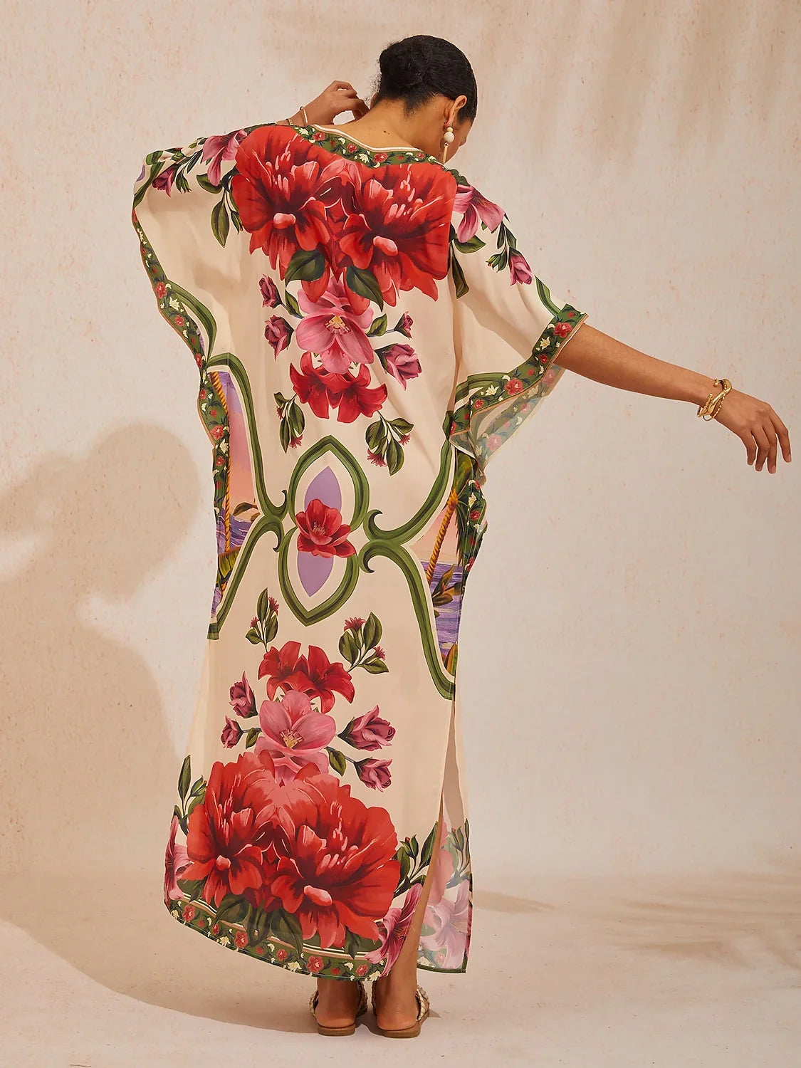 Hawaii Palm Flowy Chiffon Floral Maxi Dress