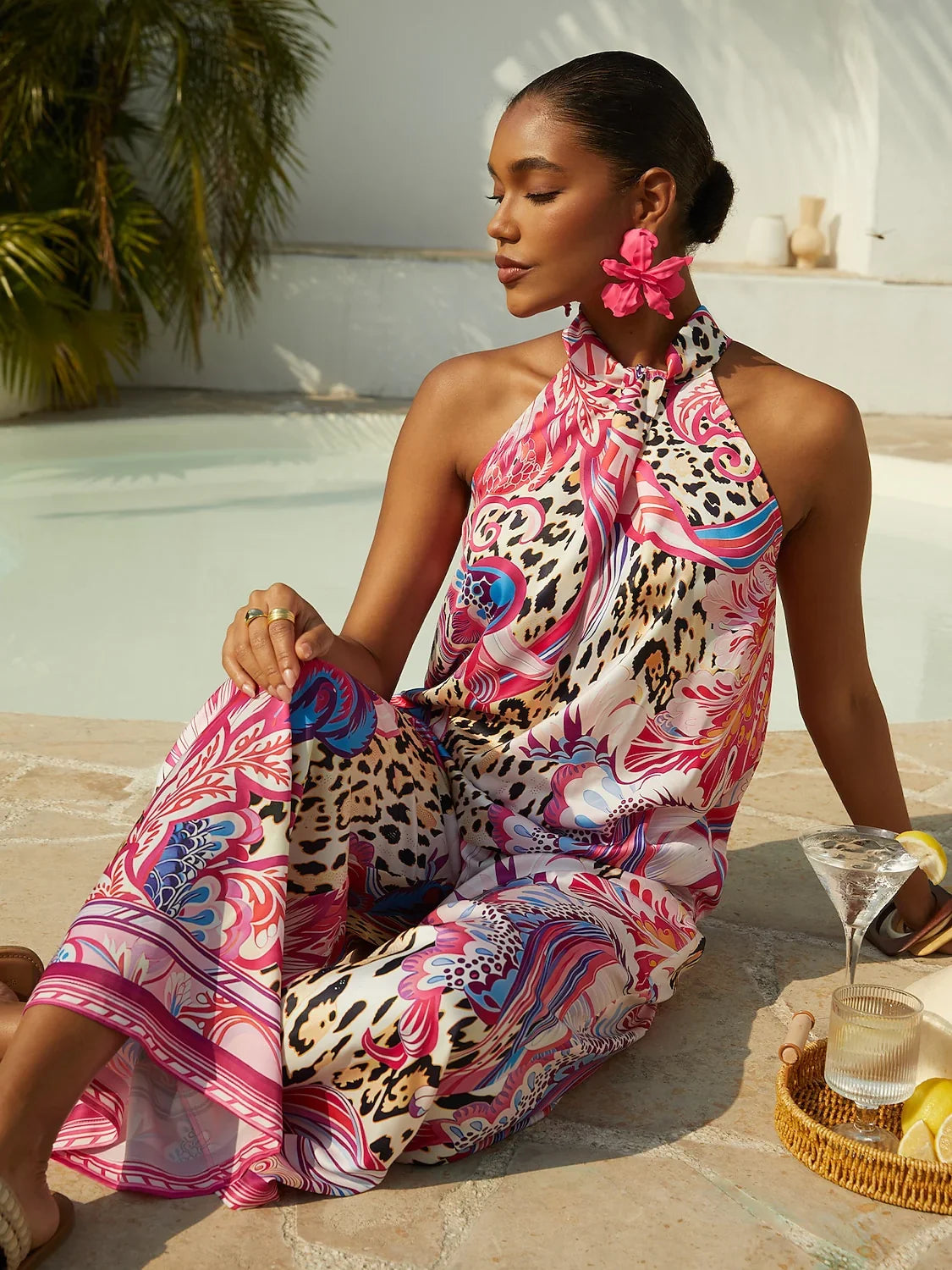 Blush&Beast Silky Satin Pink Paisley Pants