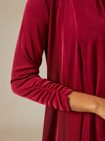 Acetate Look Stretch Knit Ruched Sleeve Jacket