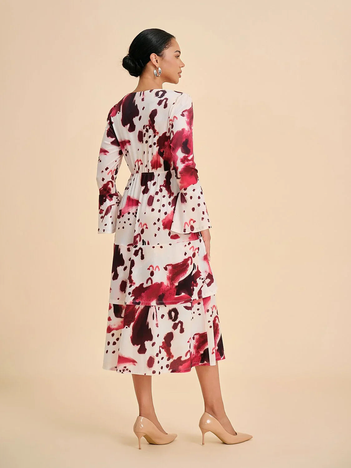 Stretch Velvet Abstract Floral Tiered Maxi Dress