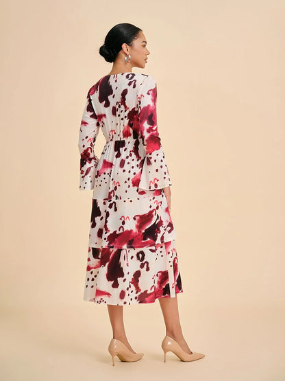 Stretch Velvet Abstract Floral Tiered Maxi Dress