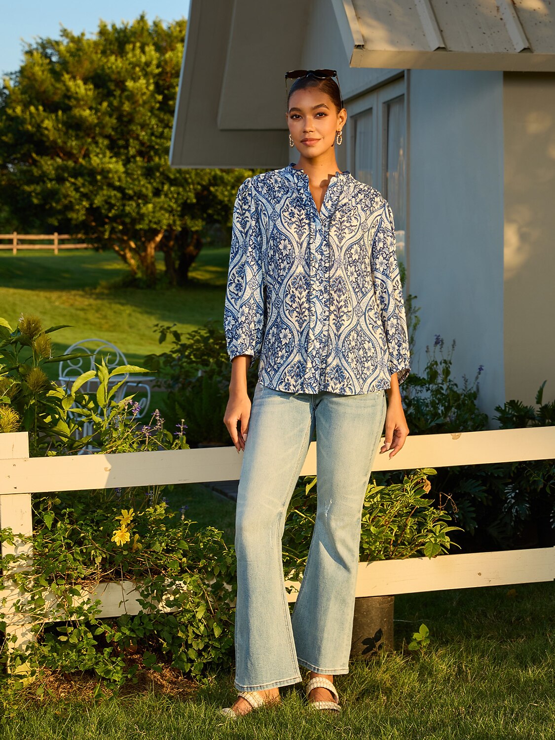 Azure Medallion Rayon Like Blouse