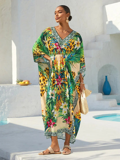 Tropical Temptation Flowy Chiffon Lepord Kaftan
