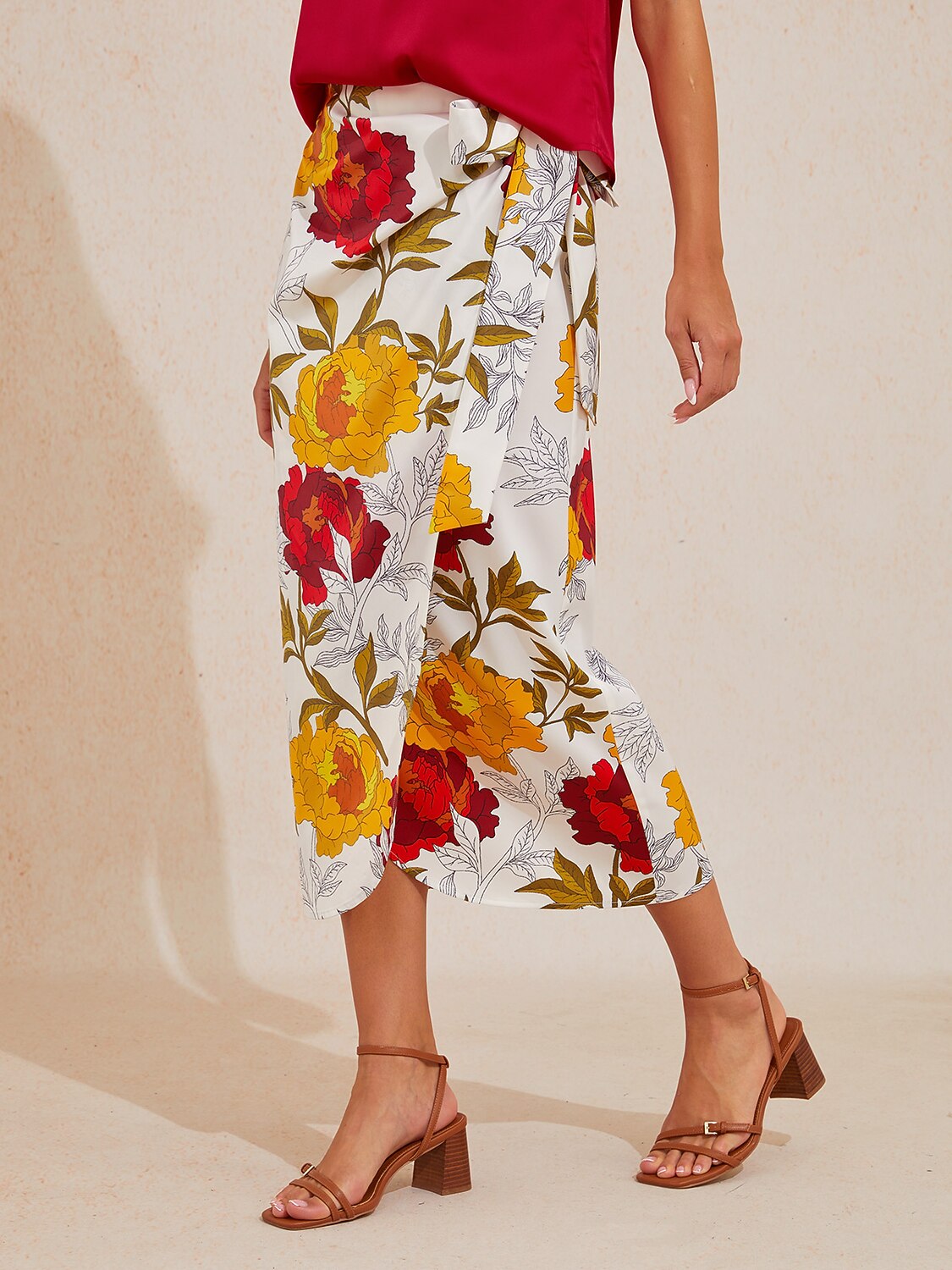 Emerald Rose Garden Silky Satin Wrap Skirt