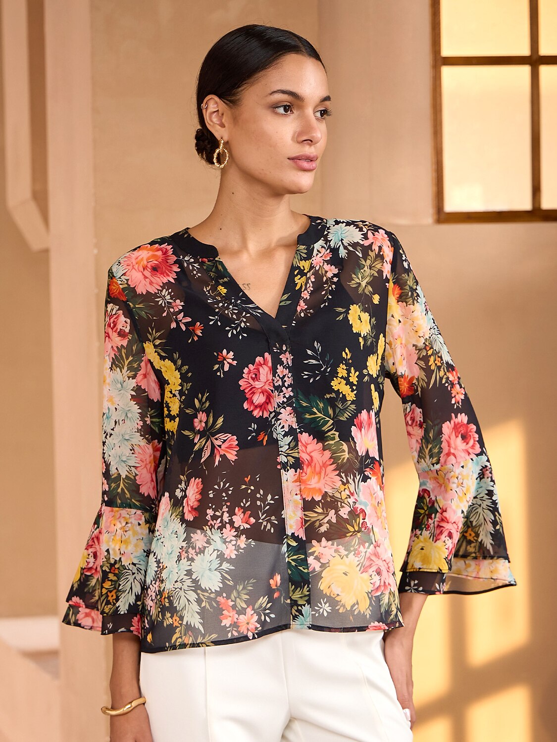 Moonlight Blossom Flowy Chiffon Blouse