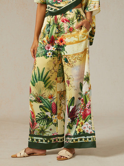 Verdant Garden Muse Silky Satin Wide Leg Pants
