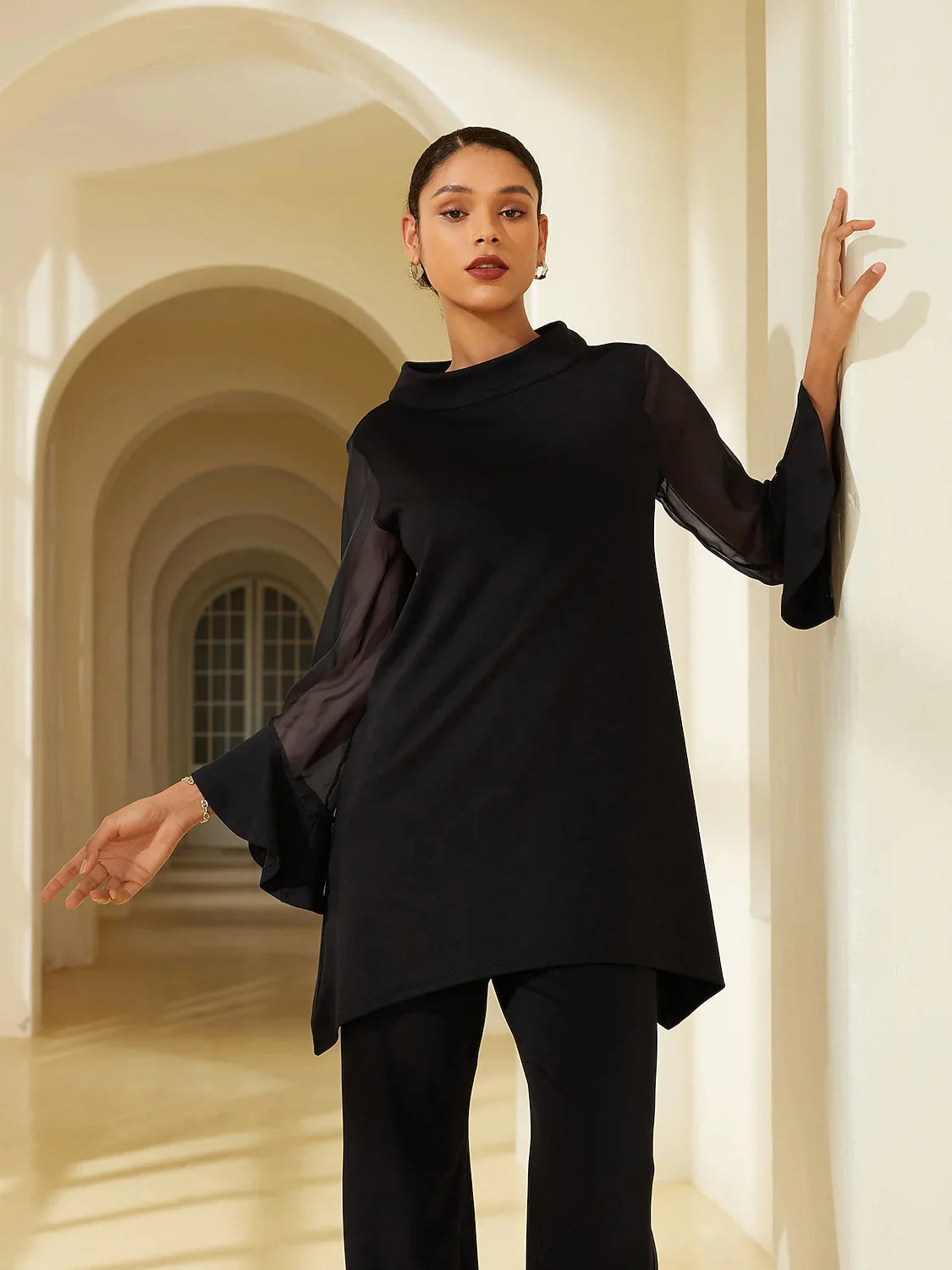 Chiffon Modal Slim Fit Sheer Lightweight Breathable Blouse
