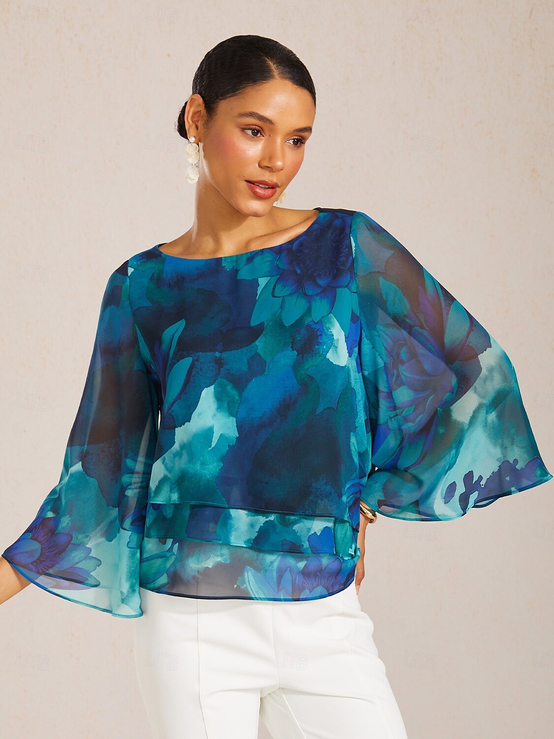 Ocean Paisley Flora Chiffon Layered Blouse
