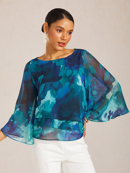 Jungle Butterfly Flowy Chiffon Blouse