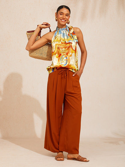 Vacation Elastic Drawstring Wide Leg Pants