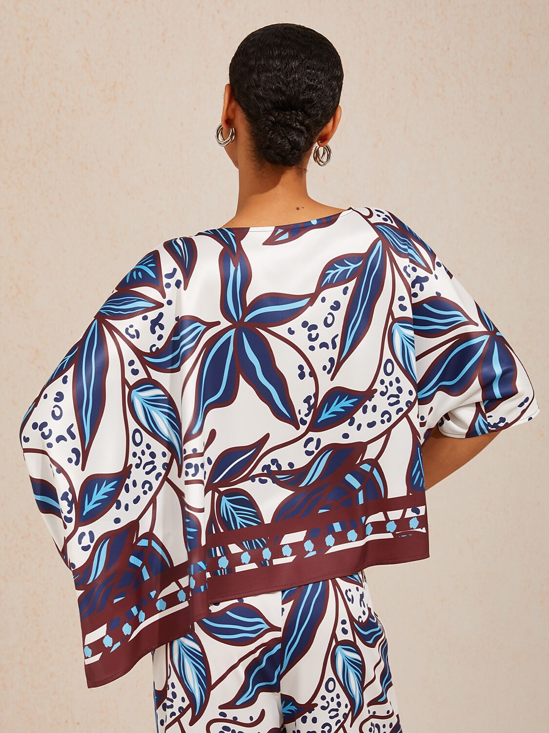 Abstract Azure  Satin Dolman Sleeve Top
