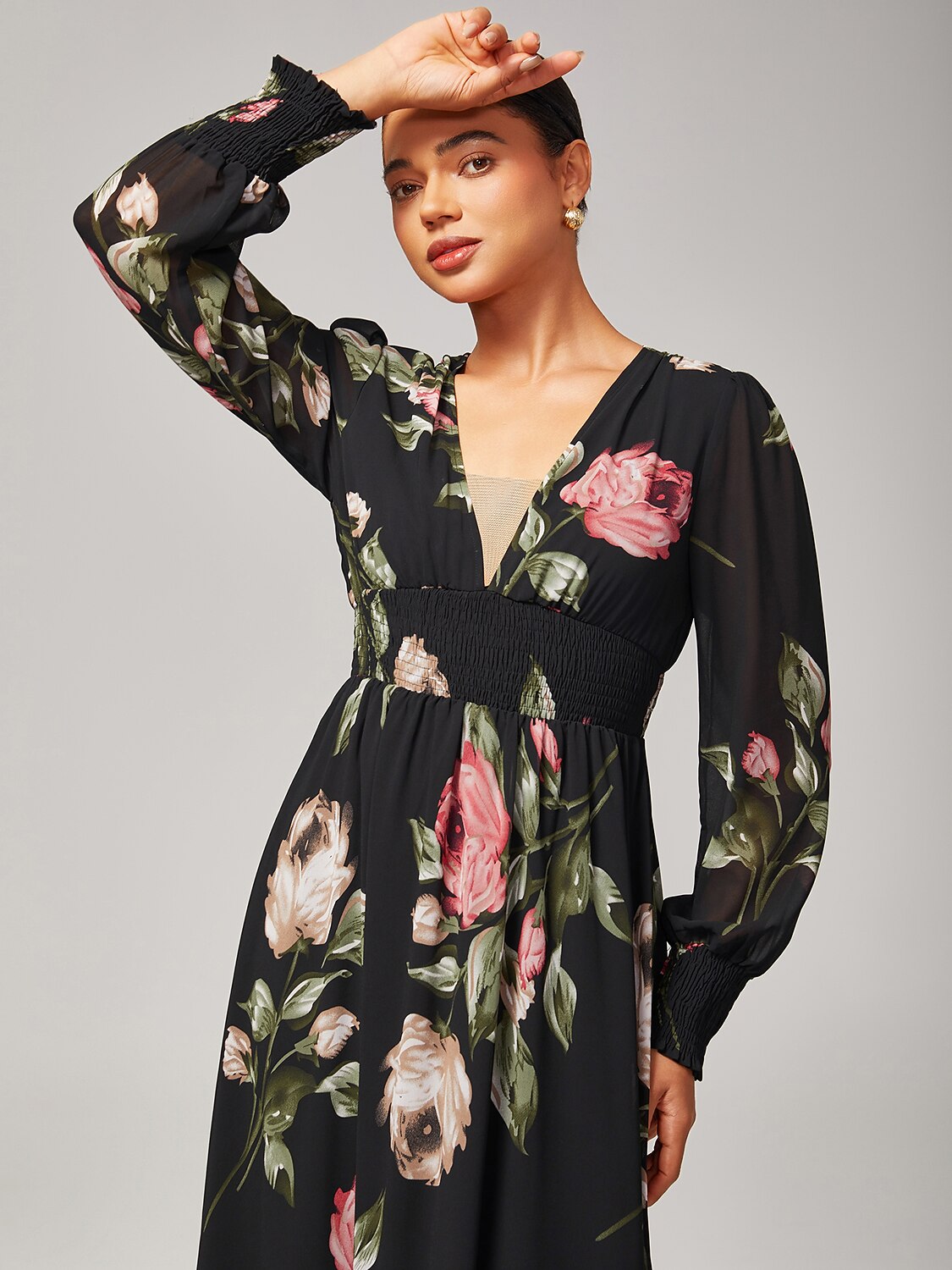 Floral Print Flowy Chiffon Maxi Dress